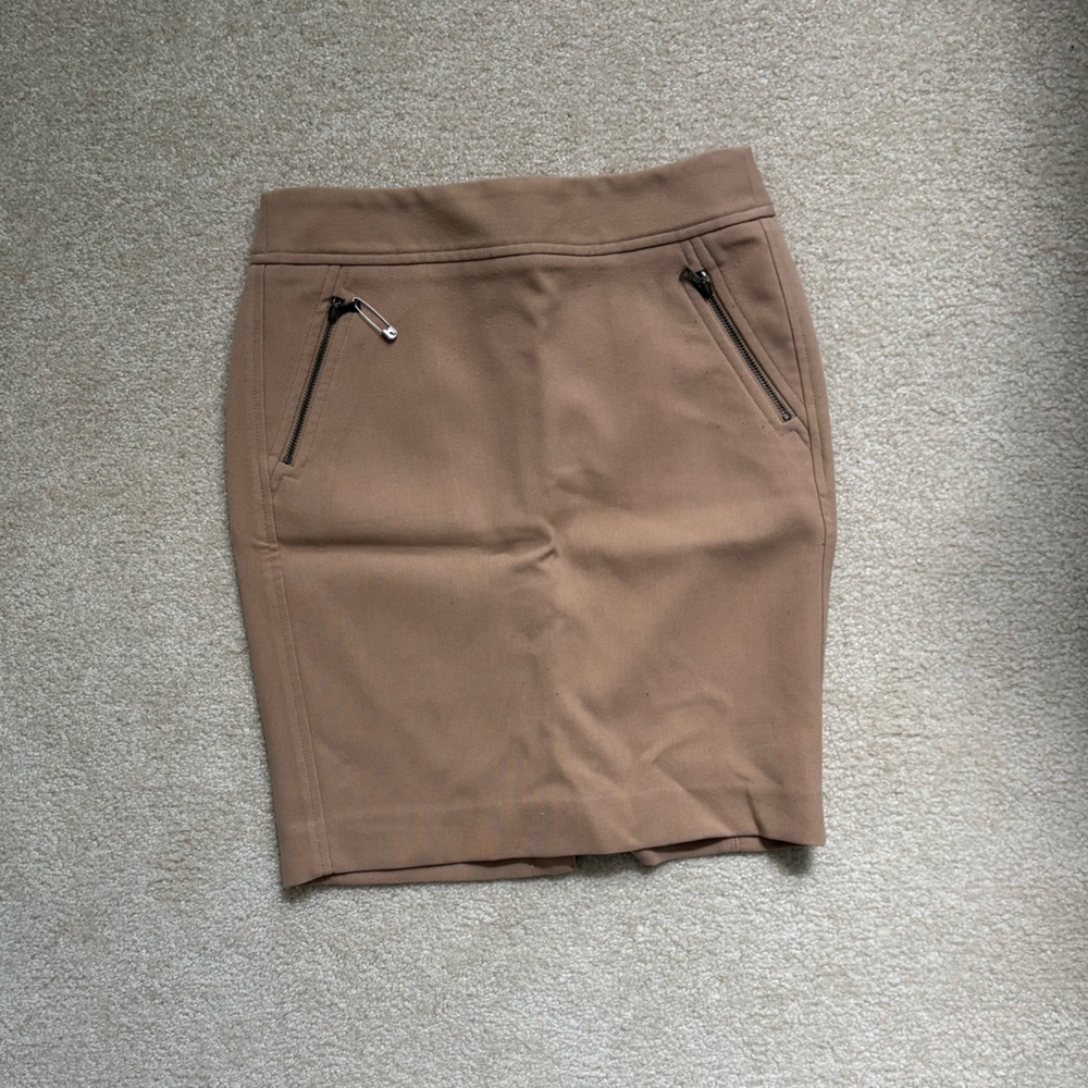 Tan Mini Skirt with Zipper Details